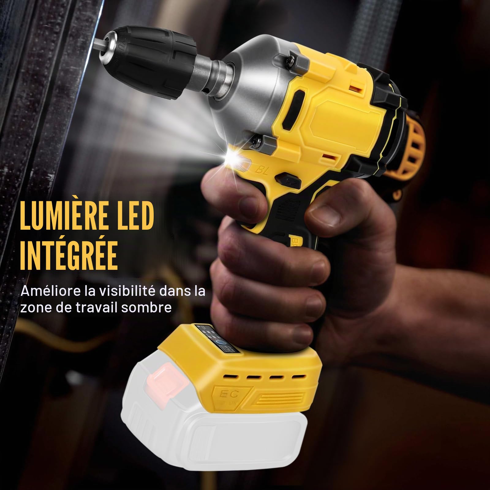 JAOGAUS Cordless Impact Wrench, 600Nm 1/2 Inch Brushless Impact Gun | Compatible with Dewalt 18 V/20 V, Visseuse à Choc Électrique 3 Vitesses et 12 Accessoires pour Changement de Pneus de Voiture