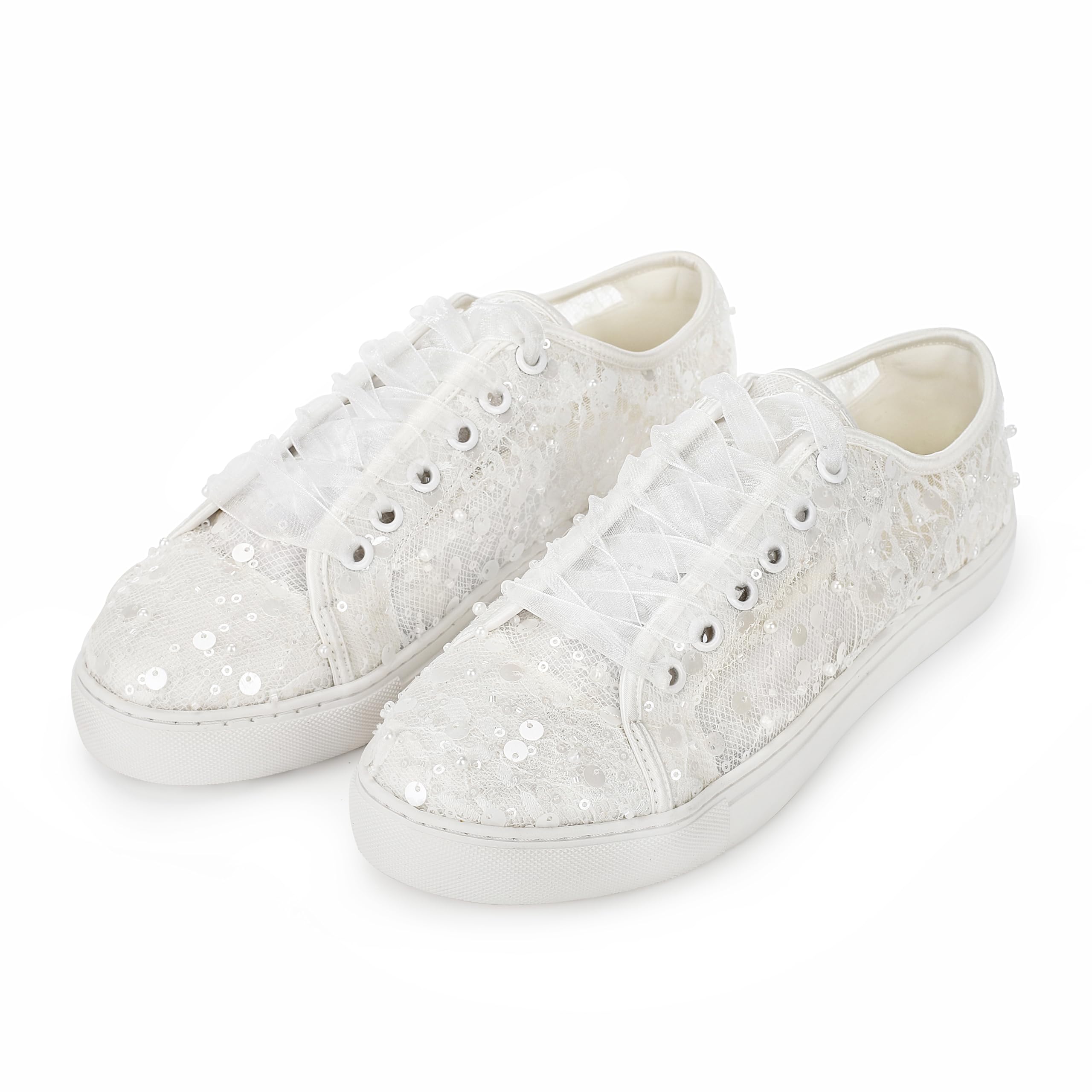 883-8 Scarpe Sposa Sneakers Donna Pizzo Paillettes Scarpe Matrimonio Comode Traspiranti Scarpe Basse Casual