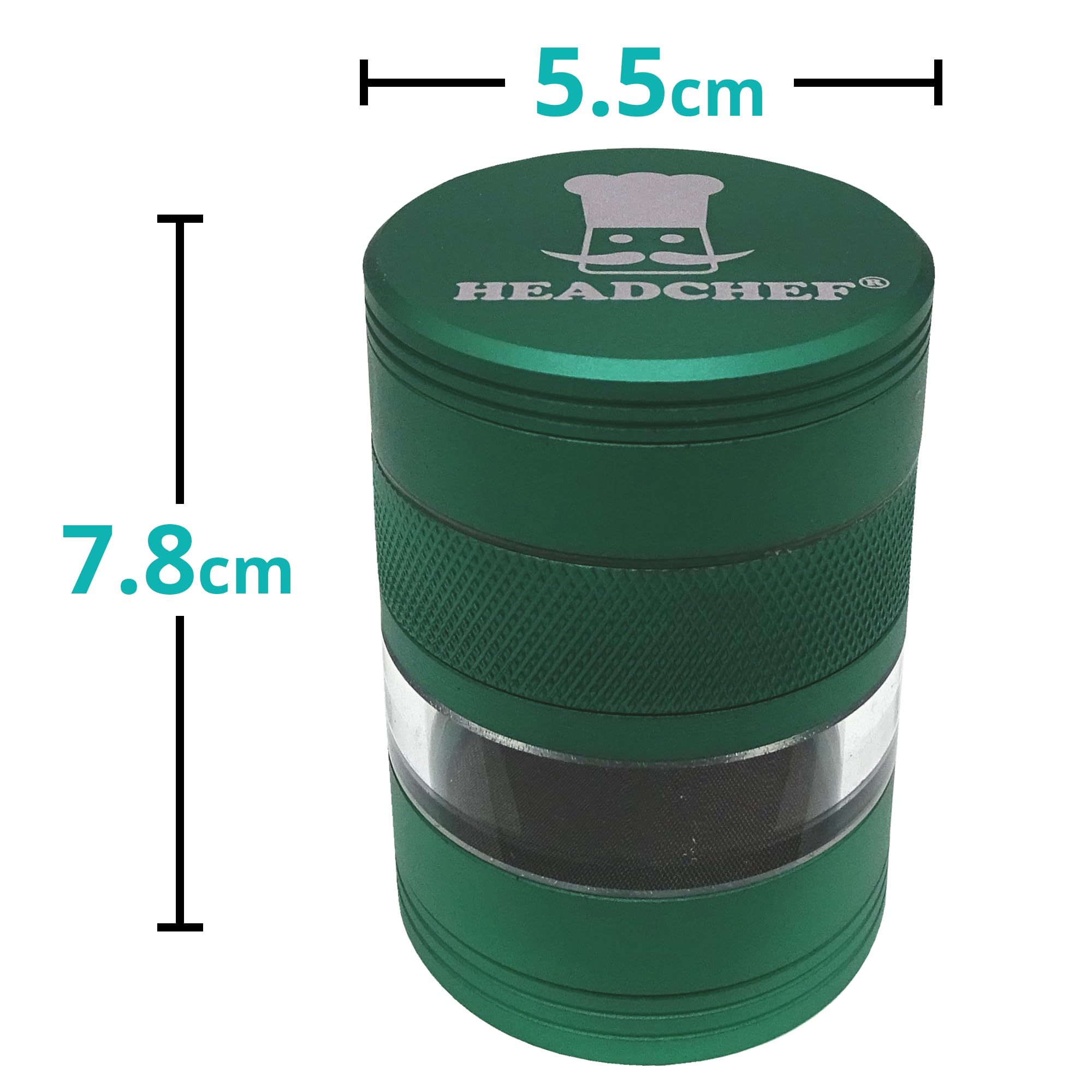 Headchef Vision 5 Piece Metal Herb Spices 55mm Grinder with Extra Storage, Super Sharp Teeth, Sifter and Magnetic Top (Dark Green) - Image 4