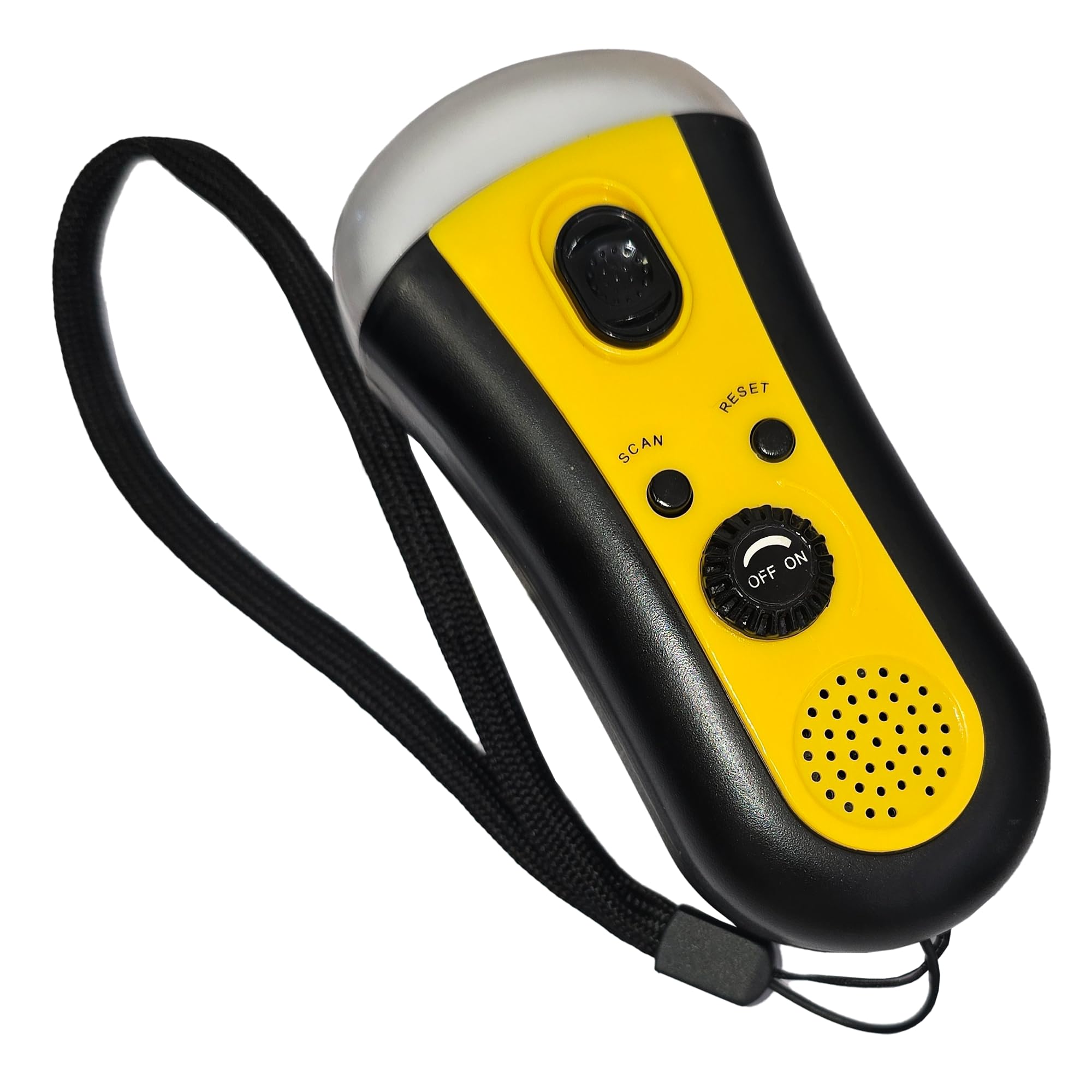 Wind-Up Multi-Function Flashlight with Built-In FM Radio, Black and Yellow, No Batteries Needed, Hand Crank Flashlight with Wrist Strap, Easy Station Scan, Volume Control, Compact and Portable