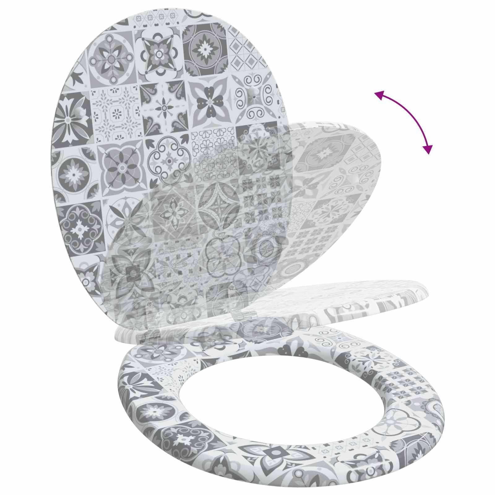 Asiento de inodoro de cierre suave, tablero de fibra de densidad media, 44 x 38 cm, con descenso automático, asiento antideslizante y fácil fijación para baño, invitados, inodoro, comodidad e