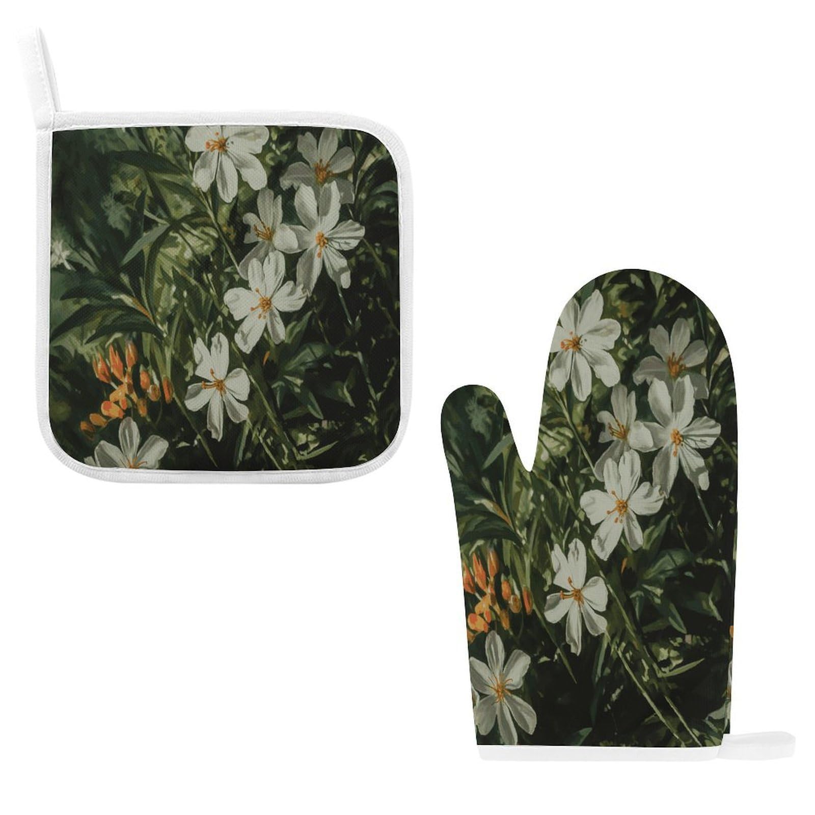 Fodpand Style Flowers And Green Leaves Oven Mitts And Pot Holders Sets