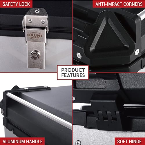 Miniatura 7 de GRUNT SPORTS - Maleta trasera de motocicleta de 65 L, maletero de almacenamiento universal para scooter, caja de aluminio impermeable para casco de