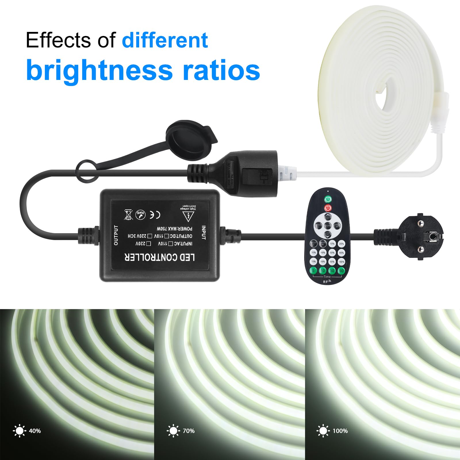750W Lichterketten-Dimmer, AC 220V Outdoor String Glühbirne Fernbedienung Plug-in Switch Dimmer,23-Tasten Fernbedienung Zeitschalter Fernbedienungsdimmer,passend für alle dimmbaren (750W)