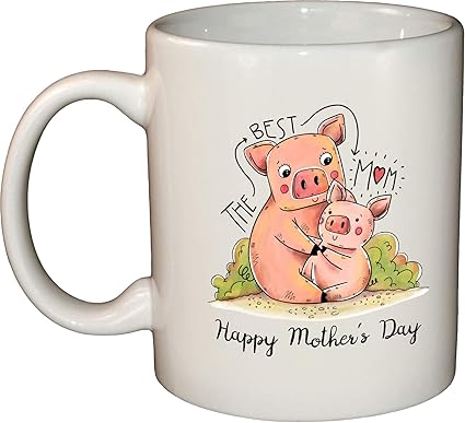 MB Prints The Best Mom Pig & Piglet Happy Mother's Day 11oz Ceramic Mug Gift (White)