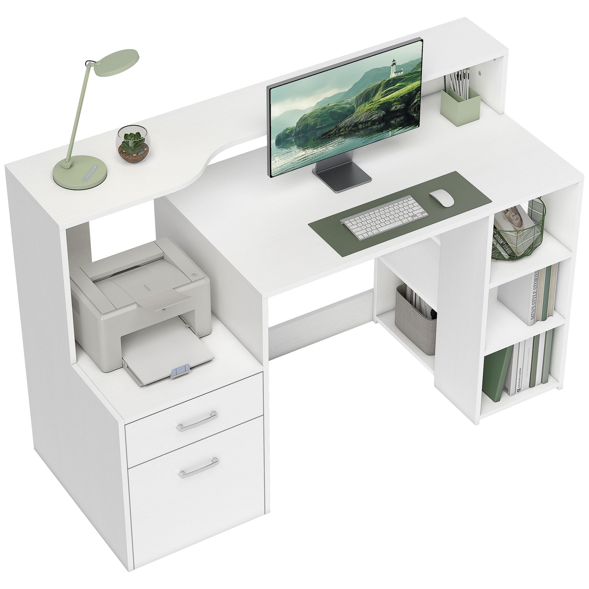 HOMCOM Scrivania per computer con 2 cassetti, 137 x 55 x 92 cm, colore: Bianco