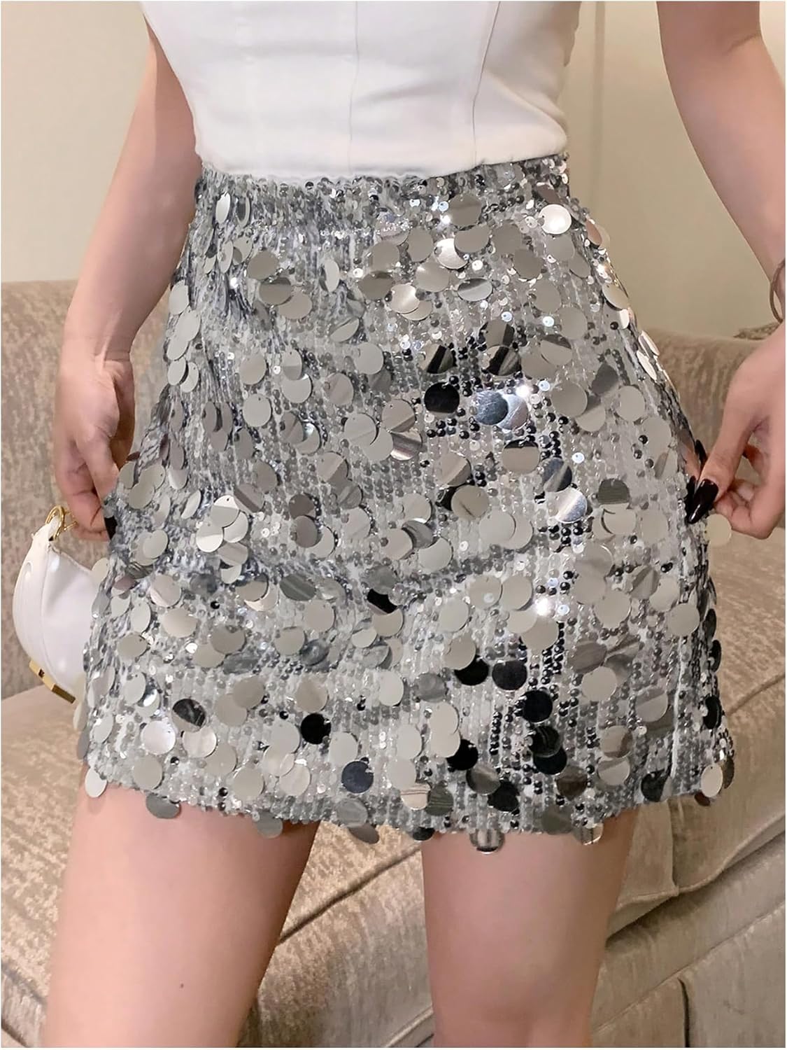 SOLY HUX Women's Sequin Mini Skirt for Women Sparkly Skirt Bodycon Glitter Skirts Christmas Night Out Party Outfits