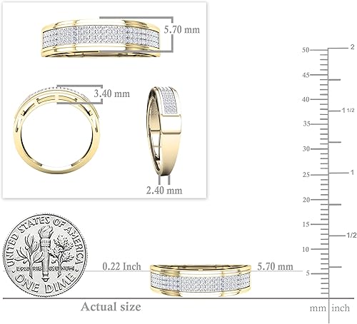 Miniatura 5 de Dazzlingrock Collection Alianza de boda para hombre con diamantes blancos redondos de 0,25 quilates y tres filas en oro macizo de 10 quilates