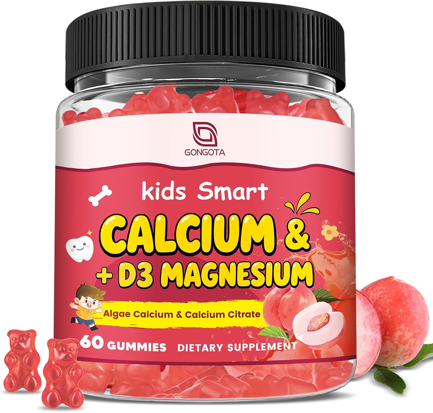 Calcium Citrate Gummies for Kids & Women - 500/1000mg Calcium Supplement with Vitamin D3 K2, Magnesium, Zinc, Probiotics & Prebiotics, Extra Absorption Algae Calcium For Bone, Muscle, Sugar Free 60Cts