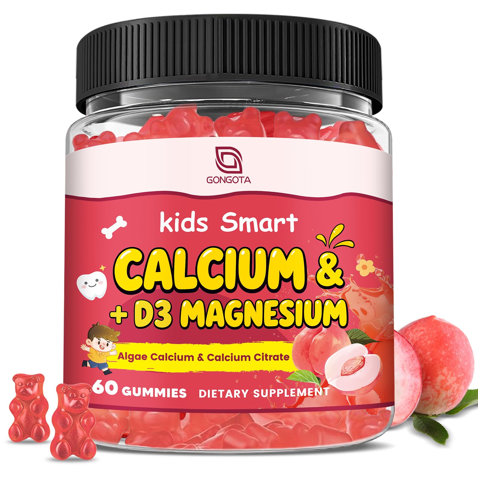 Calcium Citrate Gummies for Kids & Women - 500/1000mg Calcium Supplement with Vitamin D3 K2, Magnesium, Zinc, Probiotics & Prebiotics, Extra Absorption Algae Calcium For Bone, Muscle, Sugar Free 60Cts
