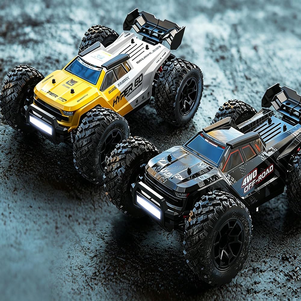 MJX 14207 1/14 zdalnie sterowany samochód dla dorosłych, 55 km/h, samochód wyścigowy z dużą prędkością, 4WD bezszczotkowy silnik Off Road Race Buggy, 3 baterie, żółty, z podwójną obudową