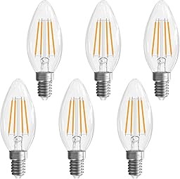 GvvooHome E12 Candelabra Light Bulbs, 4W LED, 40 watt Equivalent Dimmable E12 LED Bulb 2700K Warm White, E12 Base B10 Shpe Candle Light Bulb for Chandelier, 80+CRI, 400LM, Clear Glass, 6 Pack