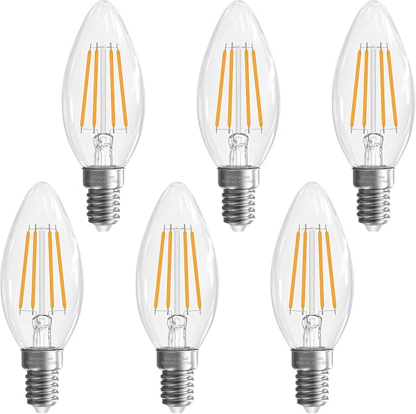 GvvooHome E12 Candelabra Light Bulbs, 4W LED, 40 watt Equivalent Dimmable E12 LED Bulb 2700K Warm White, E12 Base B10 Shpe Candle Light Bulb for Chandelier, 80+CRI, 400LM, Clear Glass, 6 Pack - 1