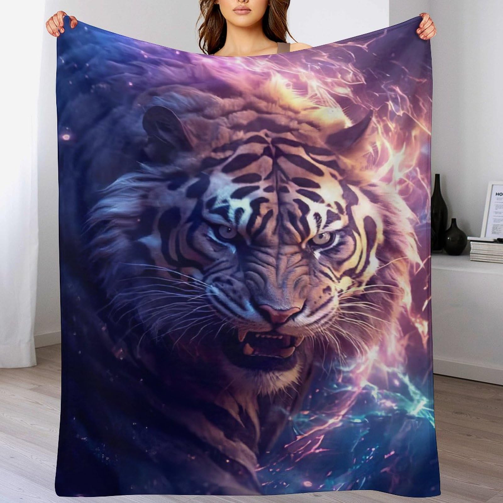 Plaid polaire tigre jete de canape couverture flanelle douce lit 150x200