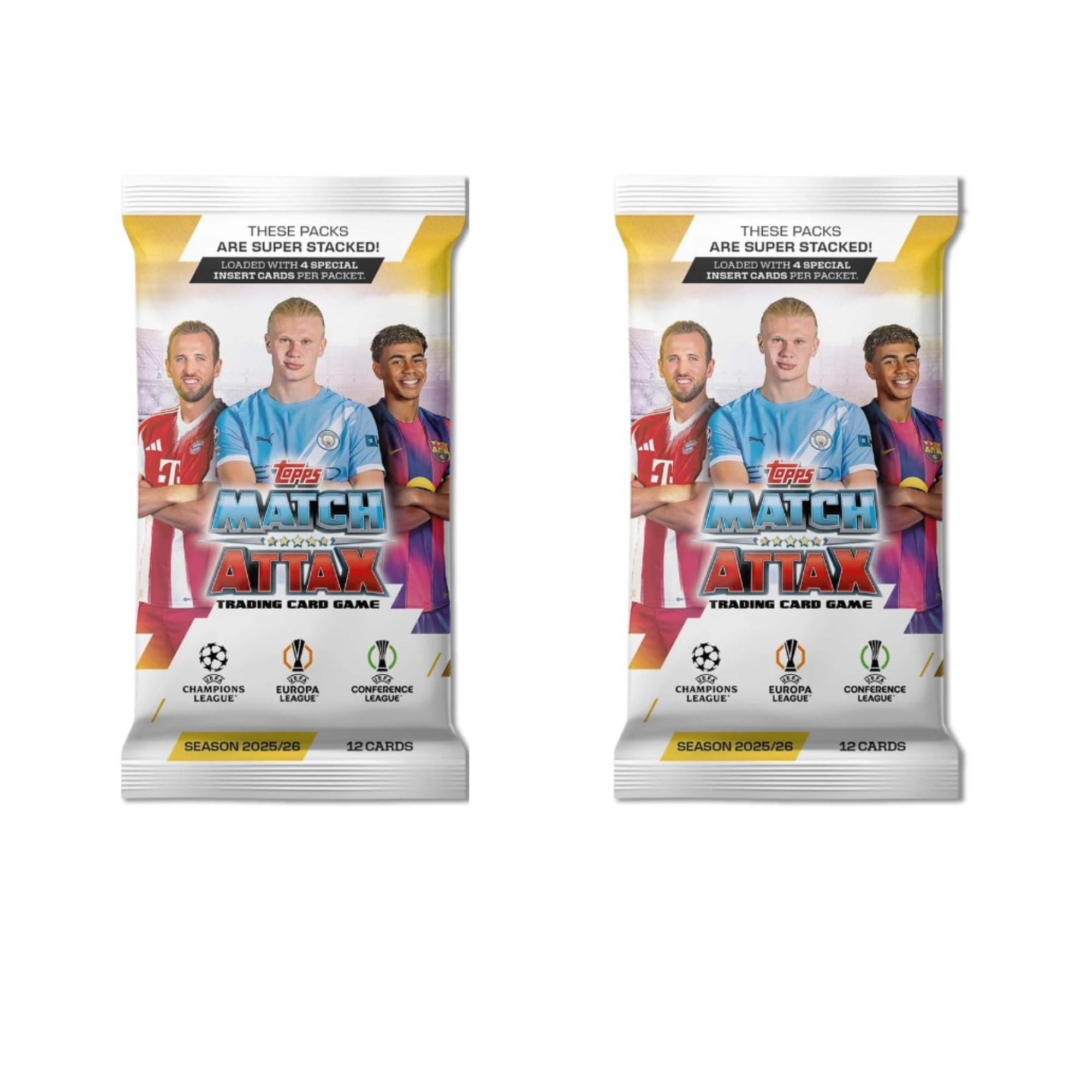 Topps Match Attax 25/26 UEFA Champions League – 2 Booster Packs mit je 12 Karten inkl. Sonderkarten – inkl. Heartglobal Versandschutz