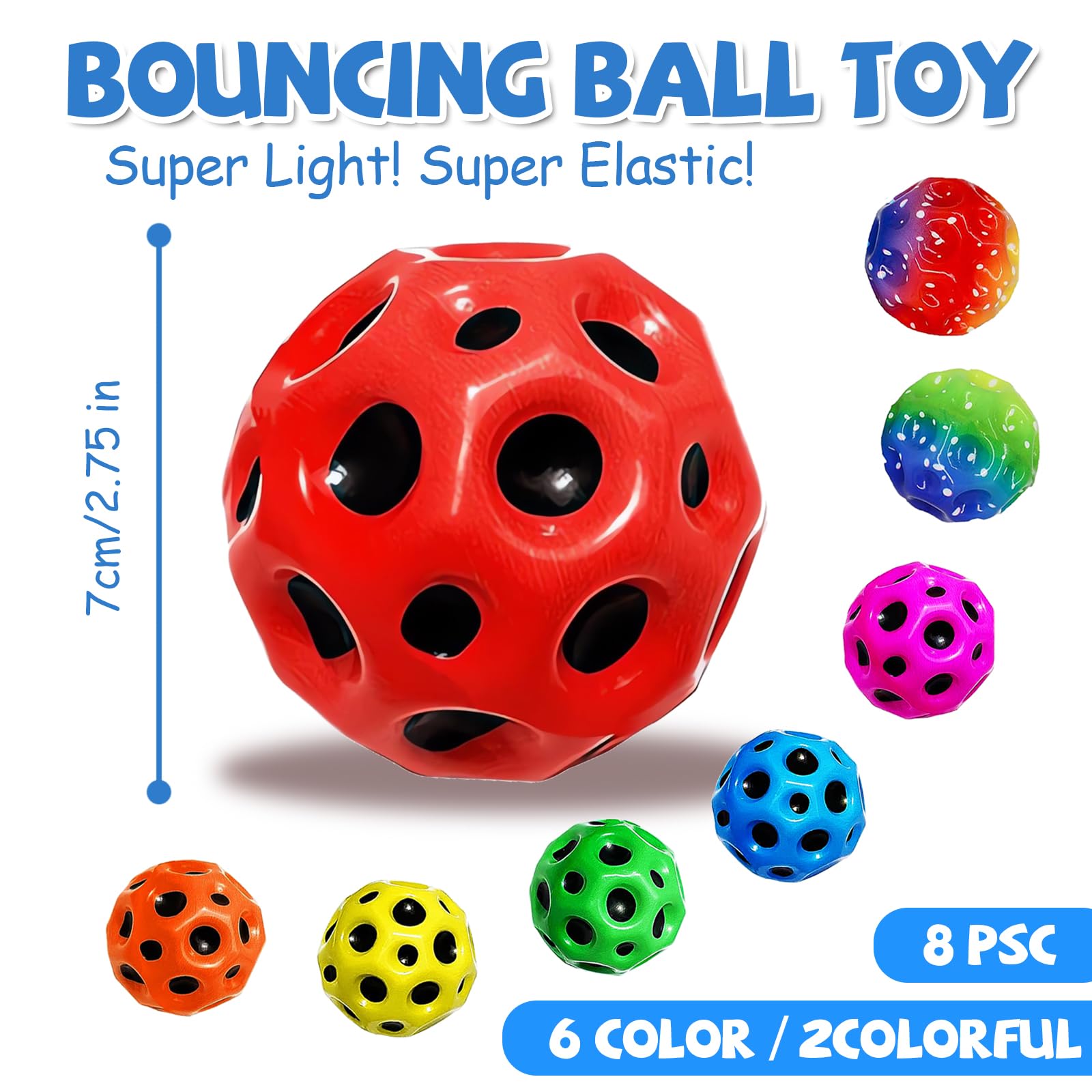 Astro Jump Ball,8 PCS Moon Ball,7 cm Space Bouncing Balls,Facile da Impugnare e da Catturare per Atleti e Bambini per Bambini e Adulti, Regalo per Compleanno, Natale, Feste