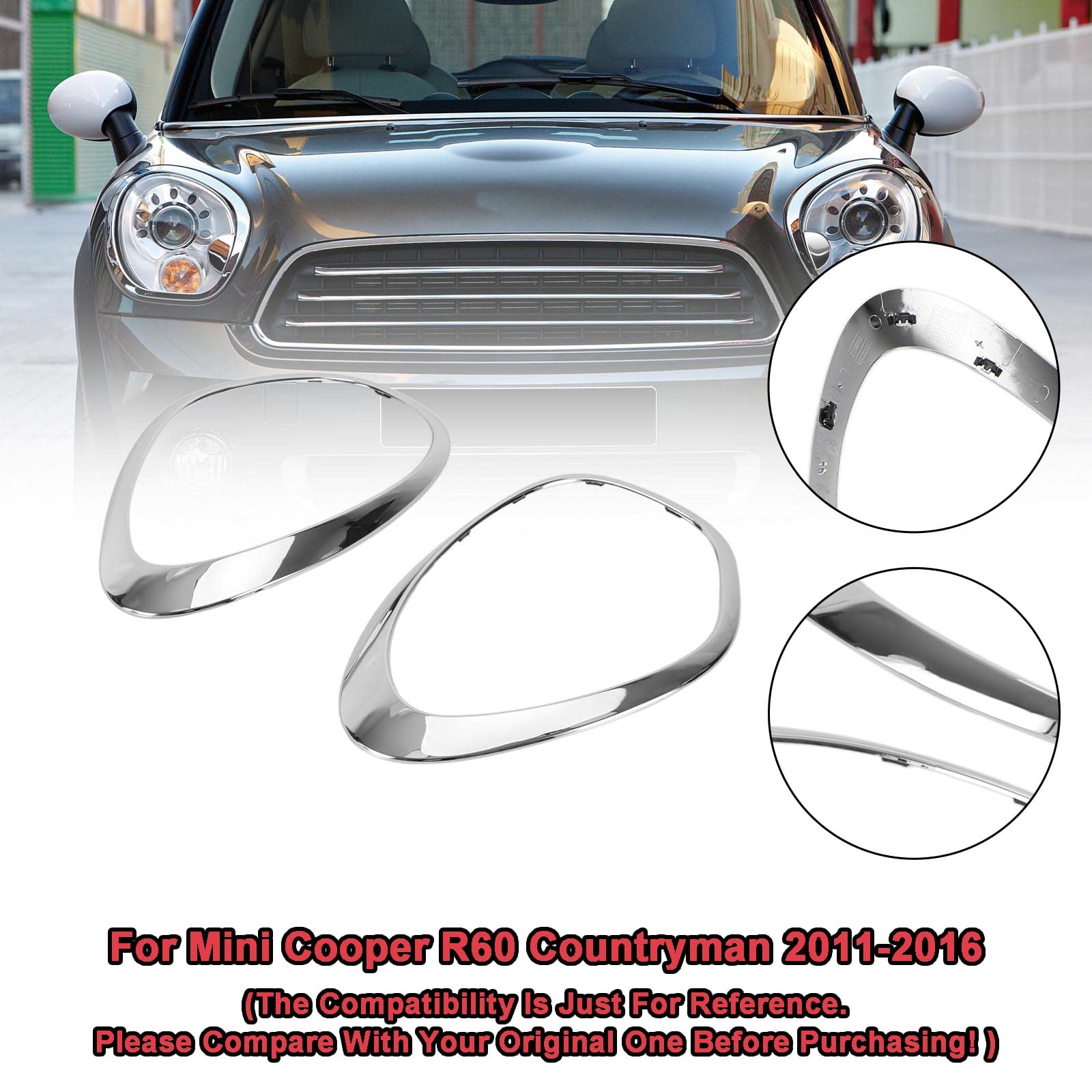 2X Chrom Scheinwerfer Trim Ring Lünette FFit für MINI Cooper R60 Countryman 2011-2016