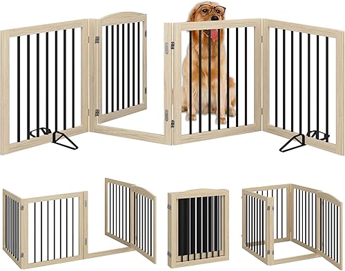 Miniatura 10 de Vantas Puerta plegable para mascotas de 72 pulgadas de ancho, 30 pulgadas de alto, puerta de madera para perros sin montaje, puerta de alambre