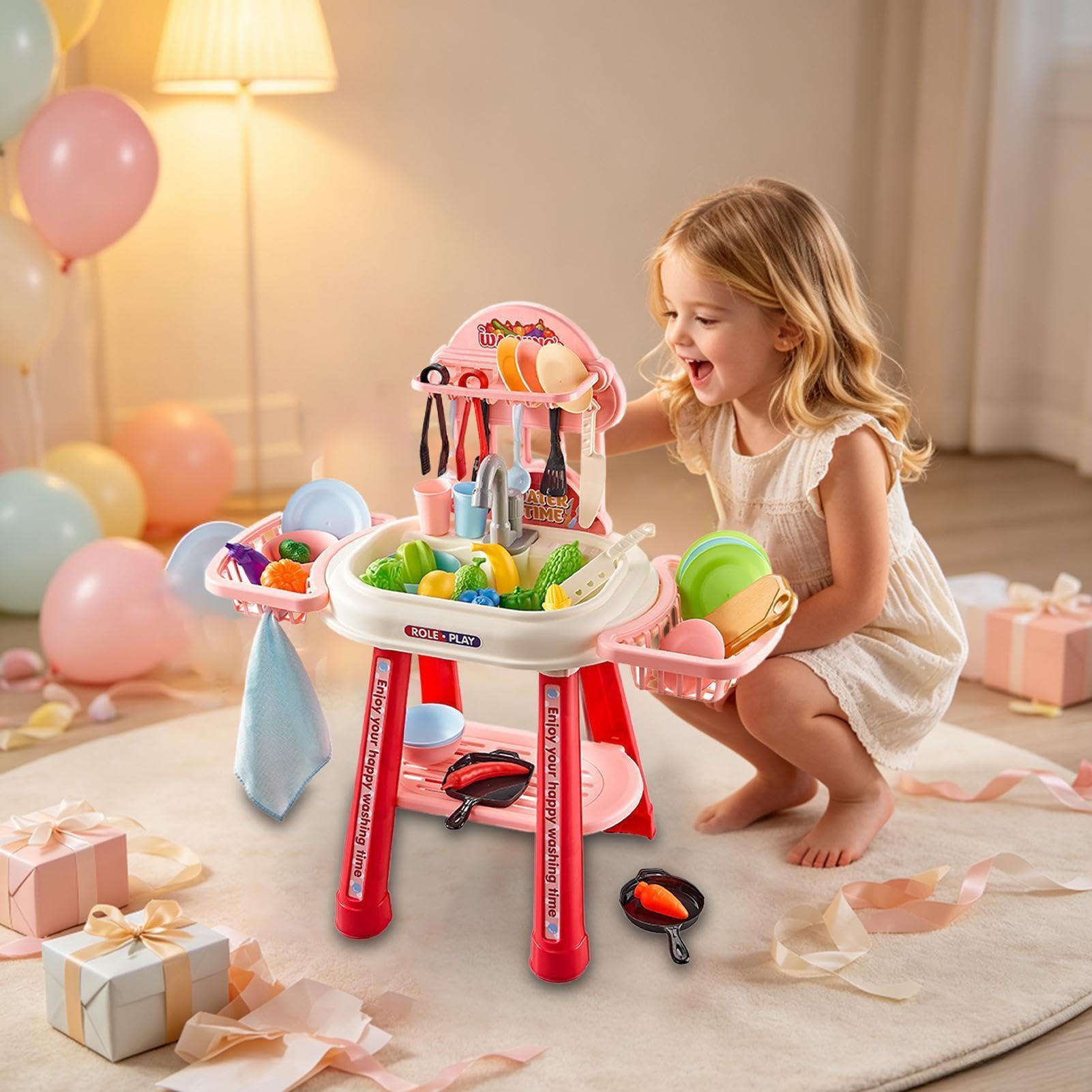 Giocattolo 52 Pezzi di Imitazione con da Tavola | Lavello Per Giochi D'Acqua per Compleanno, Festa dei Bambini, Capodanno, Bambini e Bambine
