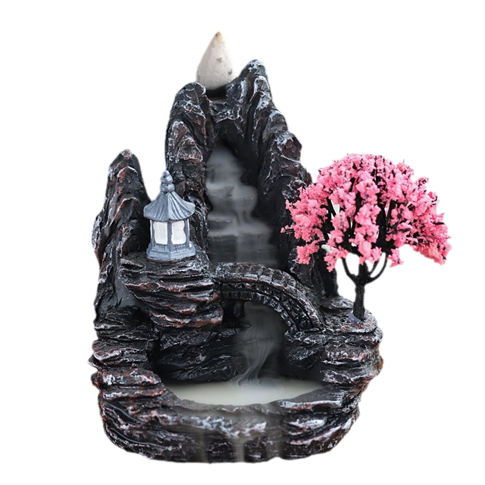 Cameirgou Black Backflow Incense Burner, Resin Waterfall Incense Holder, Backflow Waterfall Incense Holder, Fountain Incense Cone Burner, Backflow Incense Cone Holder Burner For Yoga, Mediation, Home Decor
