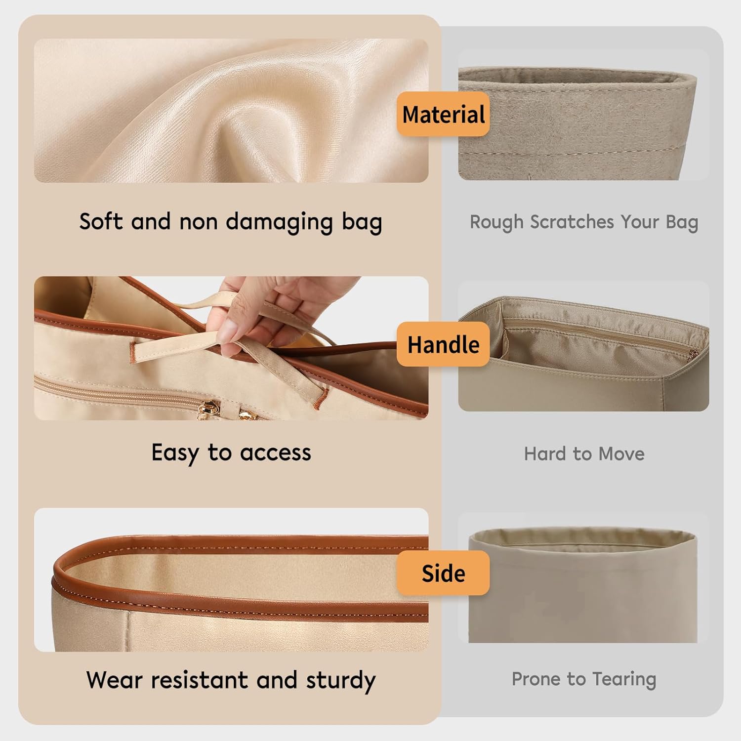 GIVLEFLY Purse Organizer Insert for Tote Bag, Extra Large Bag Organizer Insert with Zipper Pocket, Multi Pocket Handbag Organizer, Structured Purse Liner Shaper, Beige