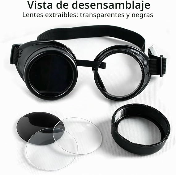 Protective Glasses, Steampunk Style Welding Glasses for Cosplay - Black