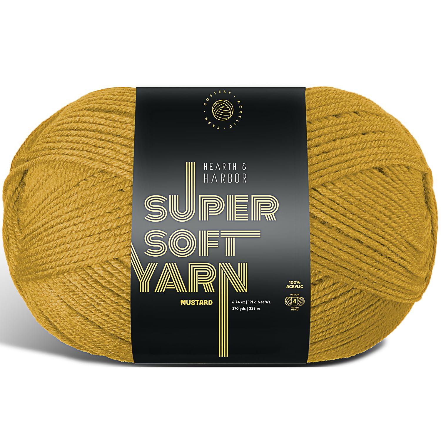 Acrylic Yarn for Crocheting &amp; Knitting – Soft Crochet Yarn for Crocheting, 370 Yards, Perfect for Crafts &amp; Amigurumi, Medium Worsted Weight 4, Mustard