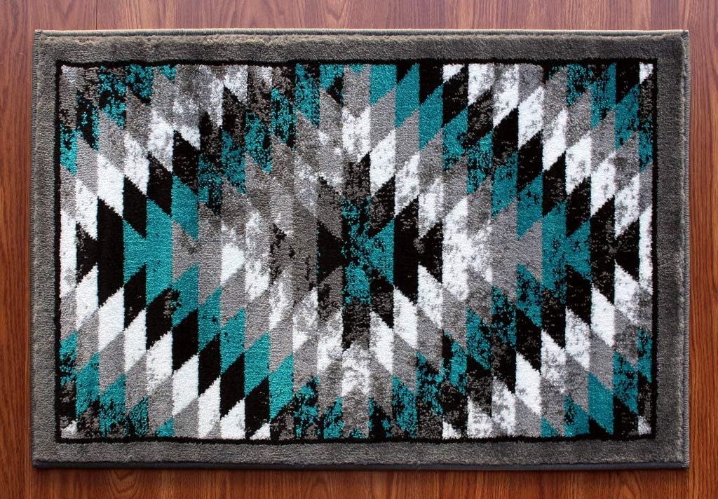 Masada Rugs, Stephanie Collection Area Rug Southwest Native American Distressed Design 1106 Turquoise Grey White Black (2 Feet X 3 Feet) Mat