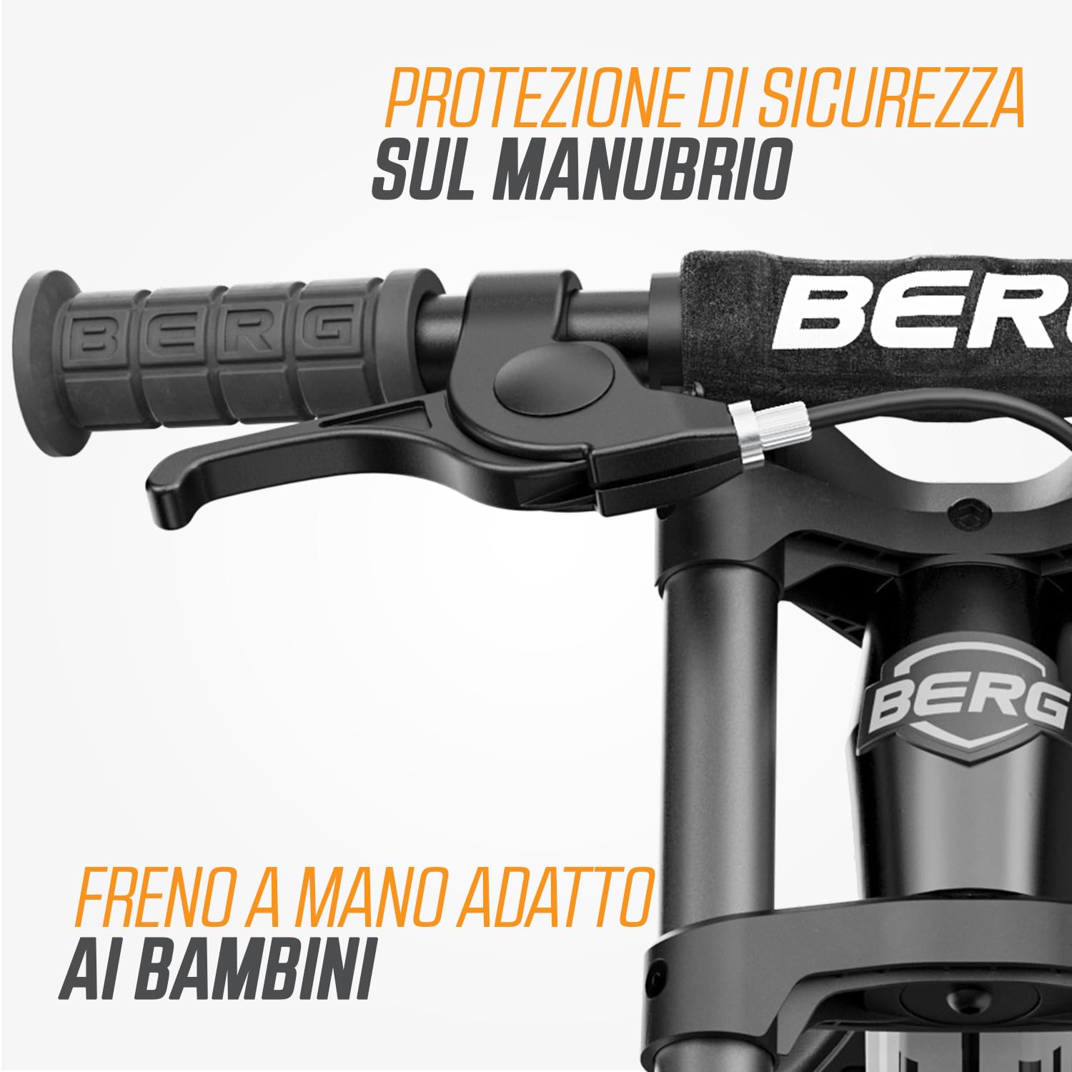 Berg Biky Cross, bicicletta nera con freno a mano a partire dai 2 anni, pneumatici, telaio leggero in magnesio, veicolo antiscivolo da 12 pollici, bicicletta per bambini ragazzi e ragazze, sella