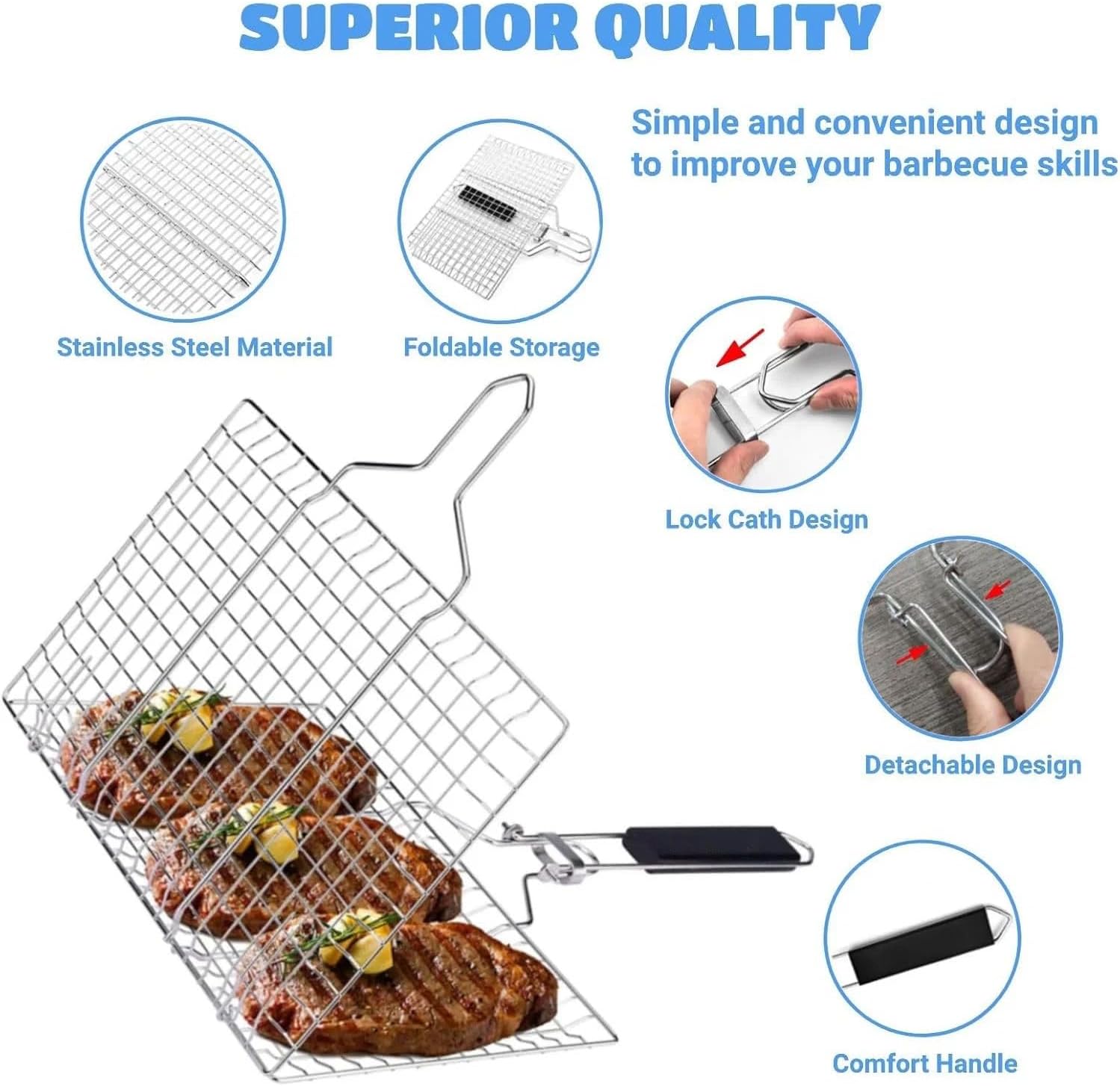 Shallow Grill Basket Fish Grill Basket, Fish Grilling Basket BBQ Fish Grill Baskets for Outdoor Grill.