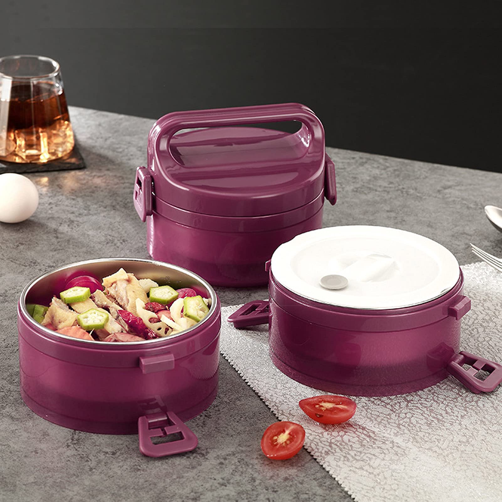 Izolowany termos na gorące jedzenie, szczelny termiczny pojemnik na lunch bento, próżniowy pojemnik do przechowywania żywności ze stali nierdzewnej do szkolnego biura kempingowego,Red,4 Layers