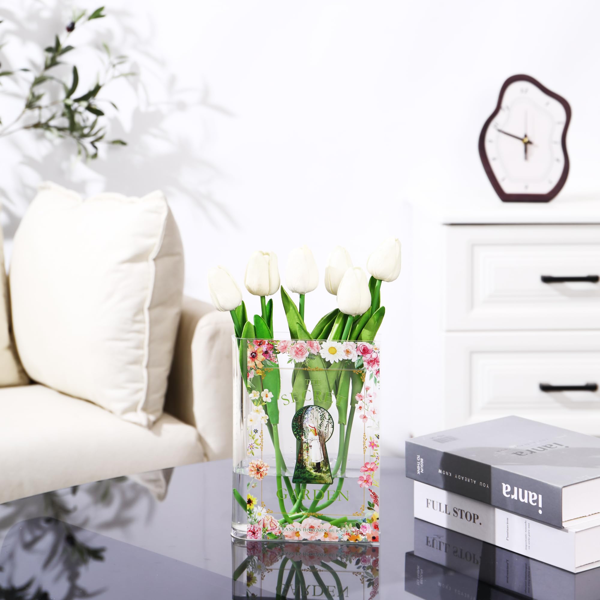 KRYSTHIA Boekvaas voor bloemen, acryl boekvaas, doorzichtige boekvazen voor tulpen, unieke vazen voor woondecoratie, modern cadeau voor boekenliefhebbers voor kantoor, woonkamer, slaapkamer