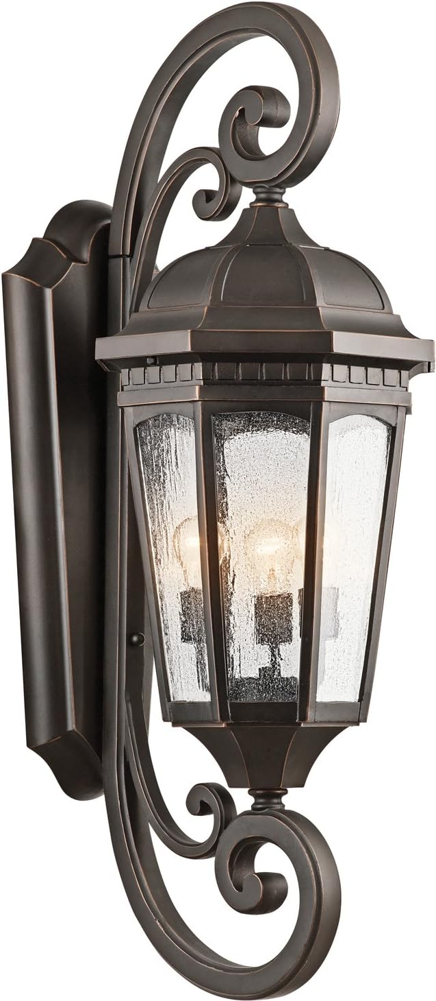 Kichler Courtyard 40.50" 3 Light Outdoor Wall Light with Clear Seeded Glass in Rubbed Bronze