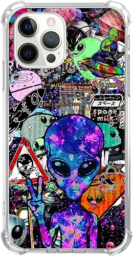 Funda psicodélica con patrón de astronauta alienígena alienígena compatible con iPhone 15 Pro, funda Trippy Cool Alien in Space para niñas, hombres