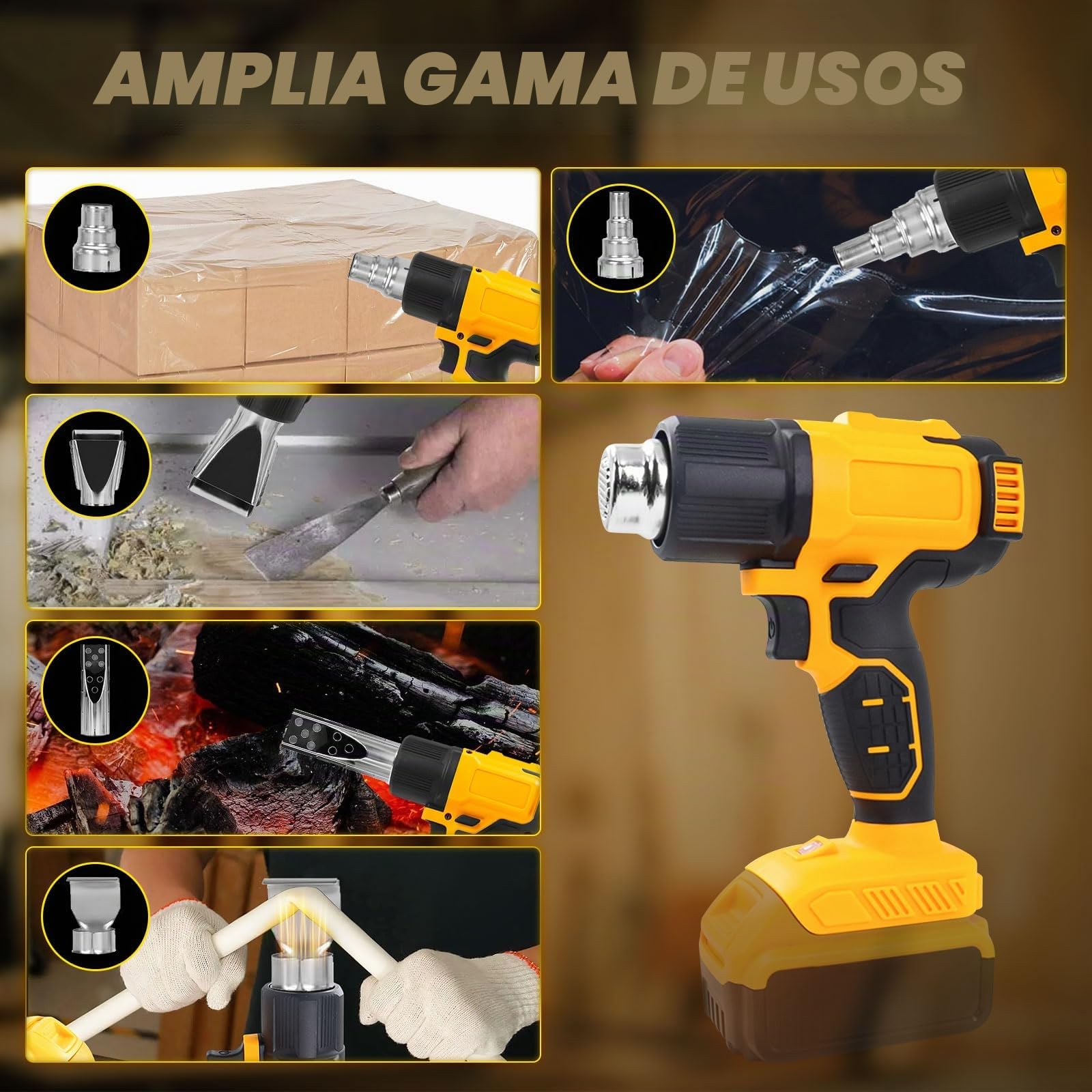 Pistola de calor inalámbrica para batería Dewalt de 20 V, pistola de aire caliente inalámbrica con 5 boquillas, 2 ajustes de temperatura máxima de 550 °C para tubos termorretráctiles, envoltura de
