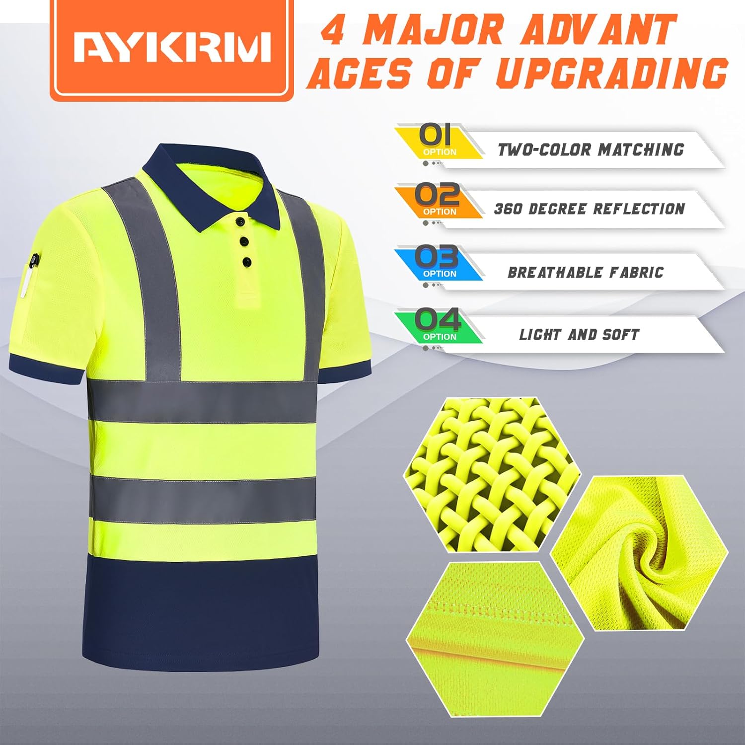 Hi-Vis Safety Polo Shirt with Reflective Strips, High Visibility Construction Work Shirt for Men - Image 4