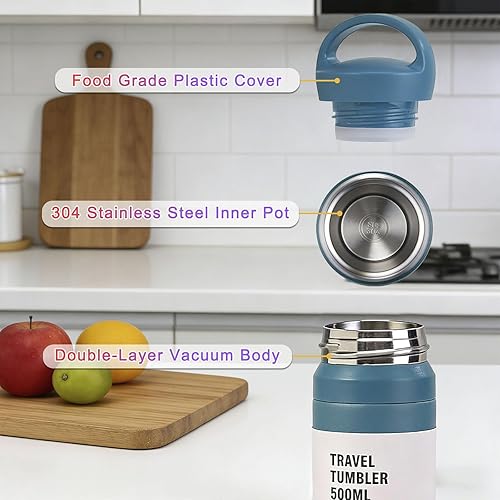 Miniatura 3 de Botella deportiva aislada de doble pared de 17 onzas, mantiene el calorfrío durante 24 horas, a prueba de sudor, duradera, perfecta para gimnasio y