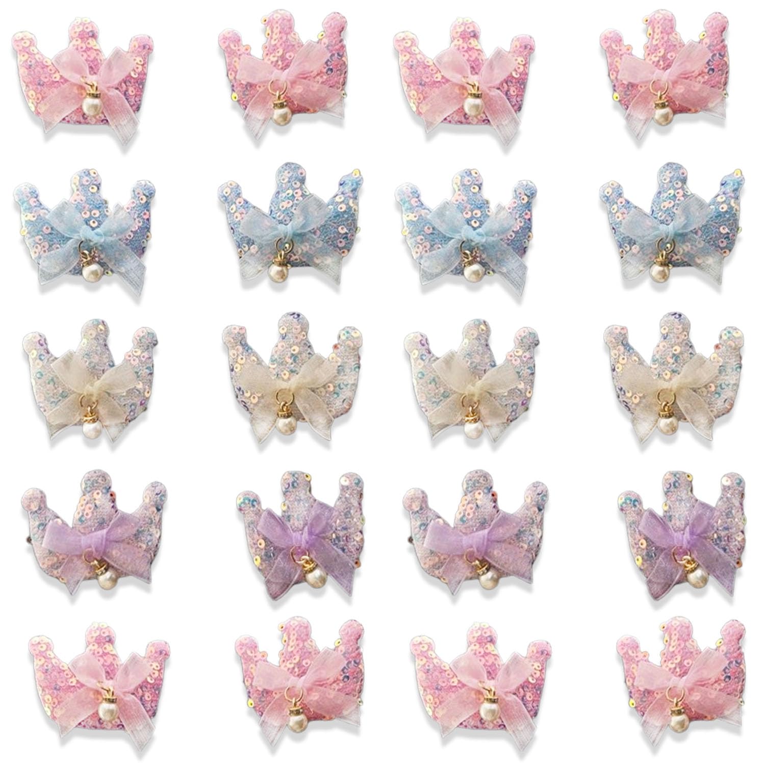 KARP 20PCS Crown Hair Clips for Girls – Glitter Sequin Princess Hair Barrettes with Bows & Pearl Charms – Cute Hair Accessories for Toddlers, Kids, Baby Girls, and Party Dress-Up (Hair Pin (K2520)-Style-1)