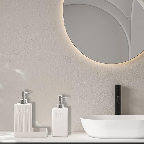 Miniatura 4 de Dispensador de jabón con bandeja, paquete de 2 dispensadores de jabón de cerámica para platos y manos con embudo, almohadillas de silicona