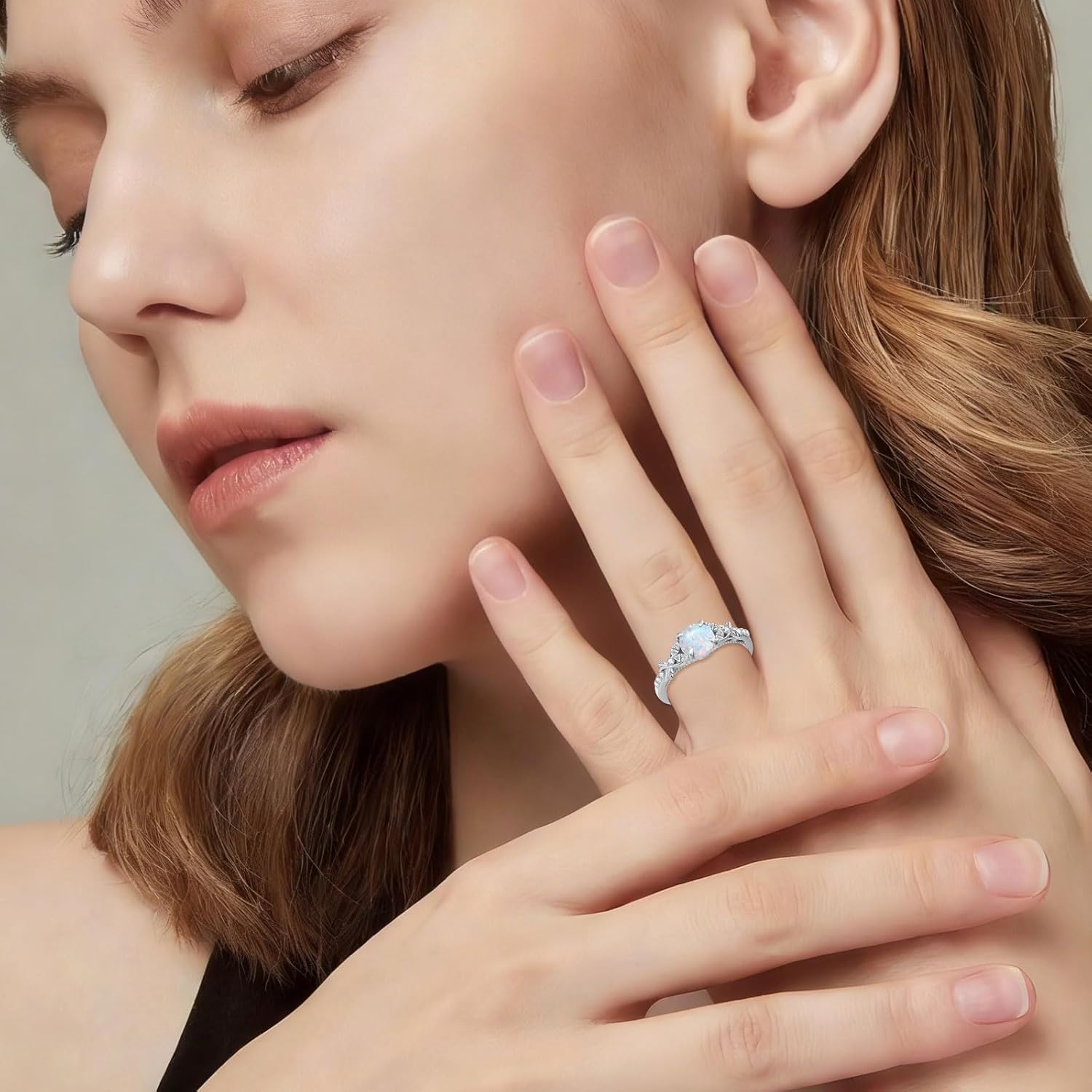 Genuine Opal Engagement Rings for Women 925 Sterling Silver 1CT Round Cut Opal Engagement Wedding Rings for Her