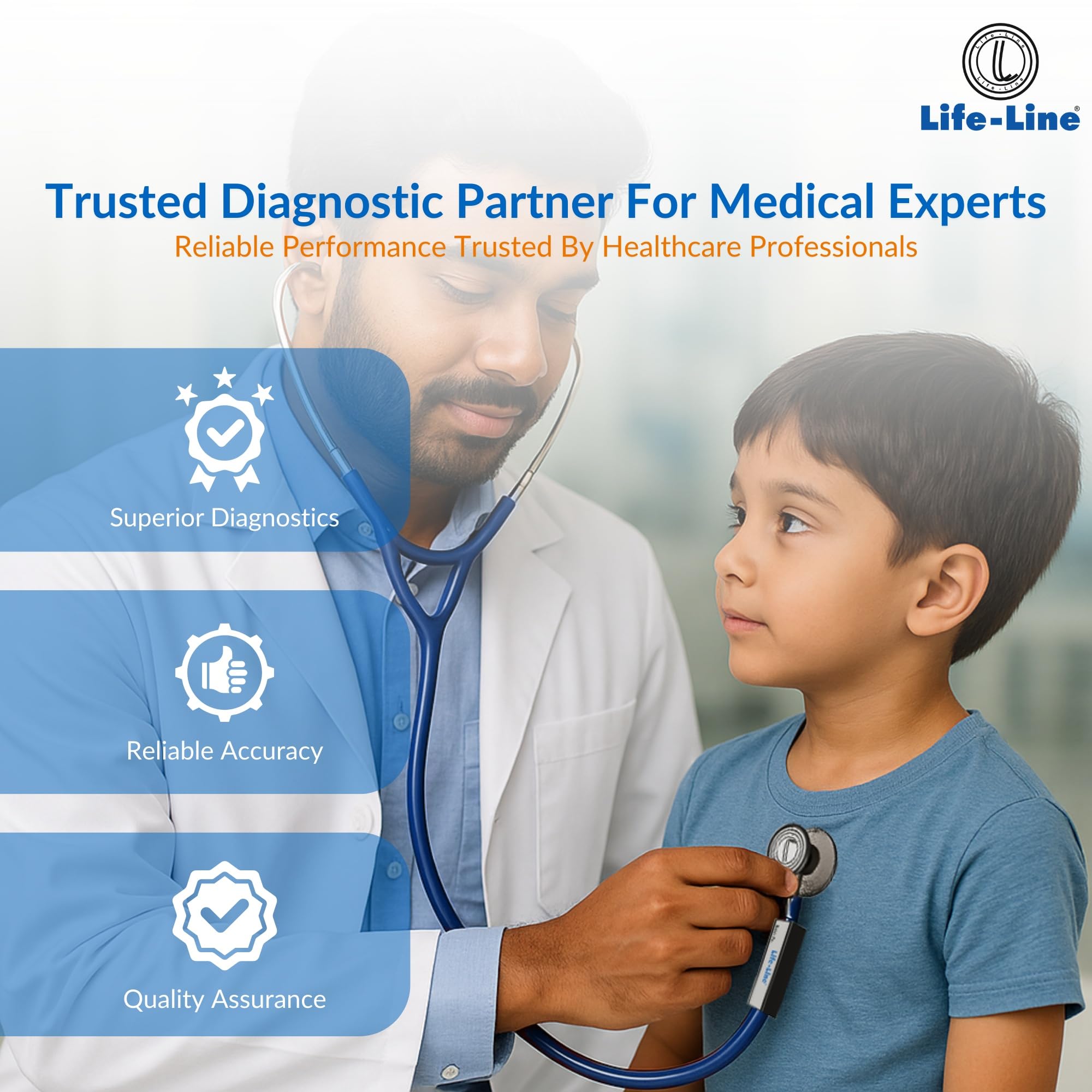 LIFE LINE Max3 SS Stethoscope (Dark Blue) | Dual Side Diaphragm Chest Piece for Adult and Paediatric | 2-way Tube | For Doctors & Students 3