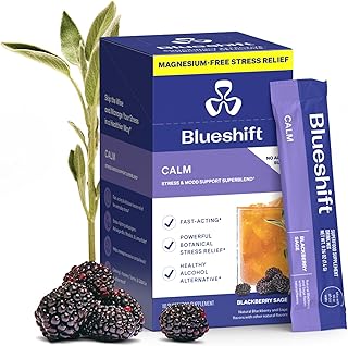 Blueshift Stress Relief Drink Mix for Adults – BlackBerry Sage | Ashwagandha, Lemon Balm, L‑Theanine, GABA & B‑Vitamins | Zero‑Sugar Stick Packs – Non-Drowsy Cortisol Balance Calm 10 ct
