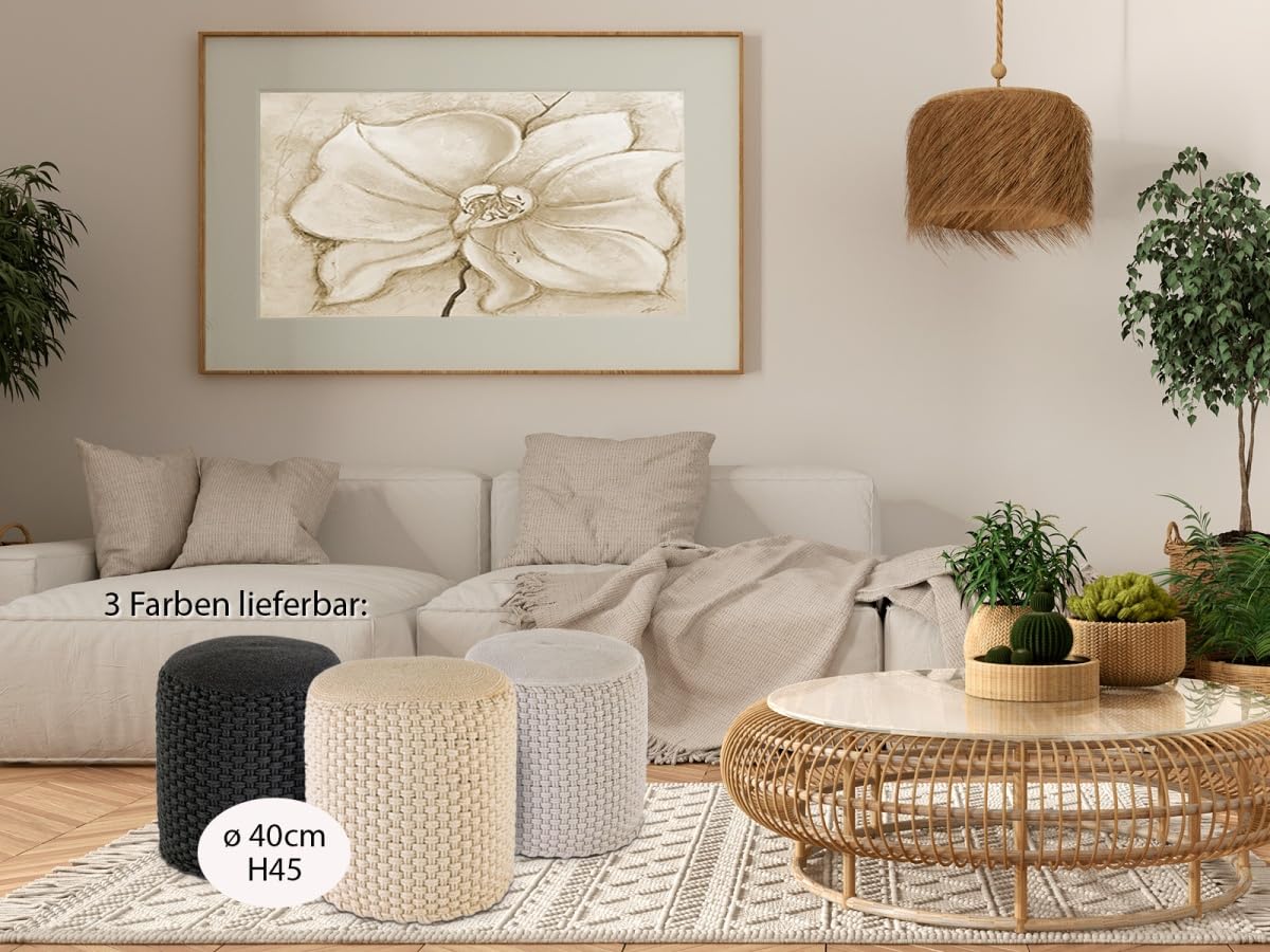 Hocker Sitzhocker Merino Pouf Indoor Outdoor ø40 H45cm Sitzpouf nachfüllbar Farbe beige - weiß