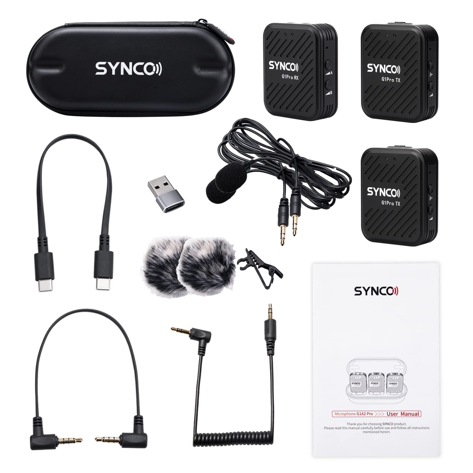 SYNCO G1 (A2) Pro 2,4 GHZ bezprzewodowy mikrofon krawatowy ze stacją ładującą, 1 odbiornik, 2 nadajnik, mikrofon do aparatu, YouTube, TiKTok, wywiad vlog