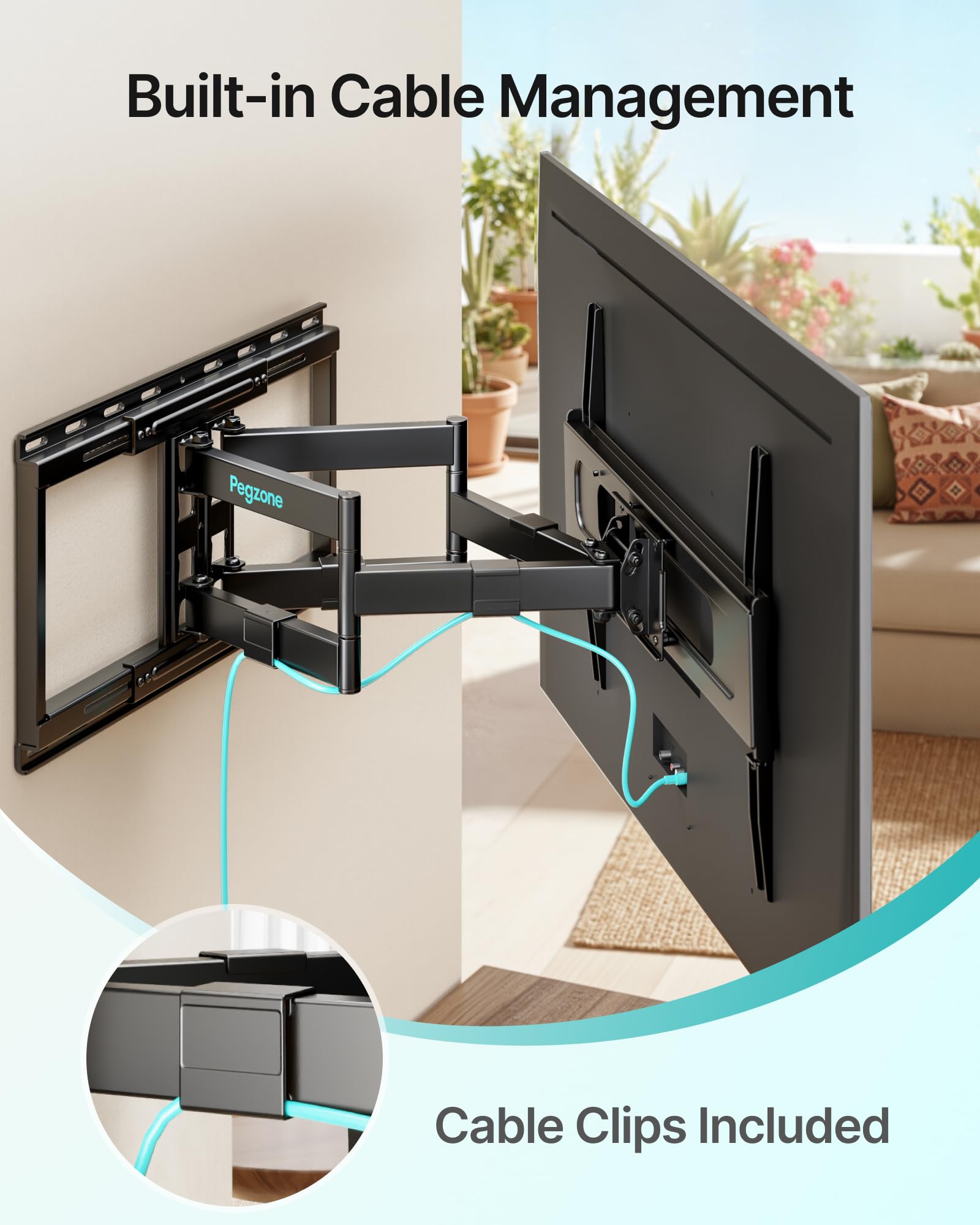 PEGZONE Soporte TV de Pared Doble Brazo 37-90", hasta 80 kg | Soporte televisión orientable e inclinable, ultrarresistente, VESA máx. 600x400, para TV LED, LCD, OLED y QLED
