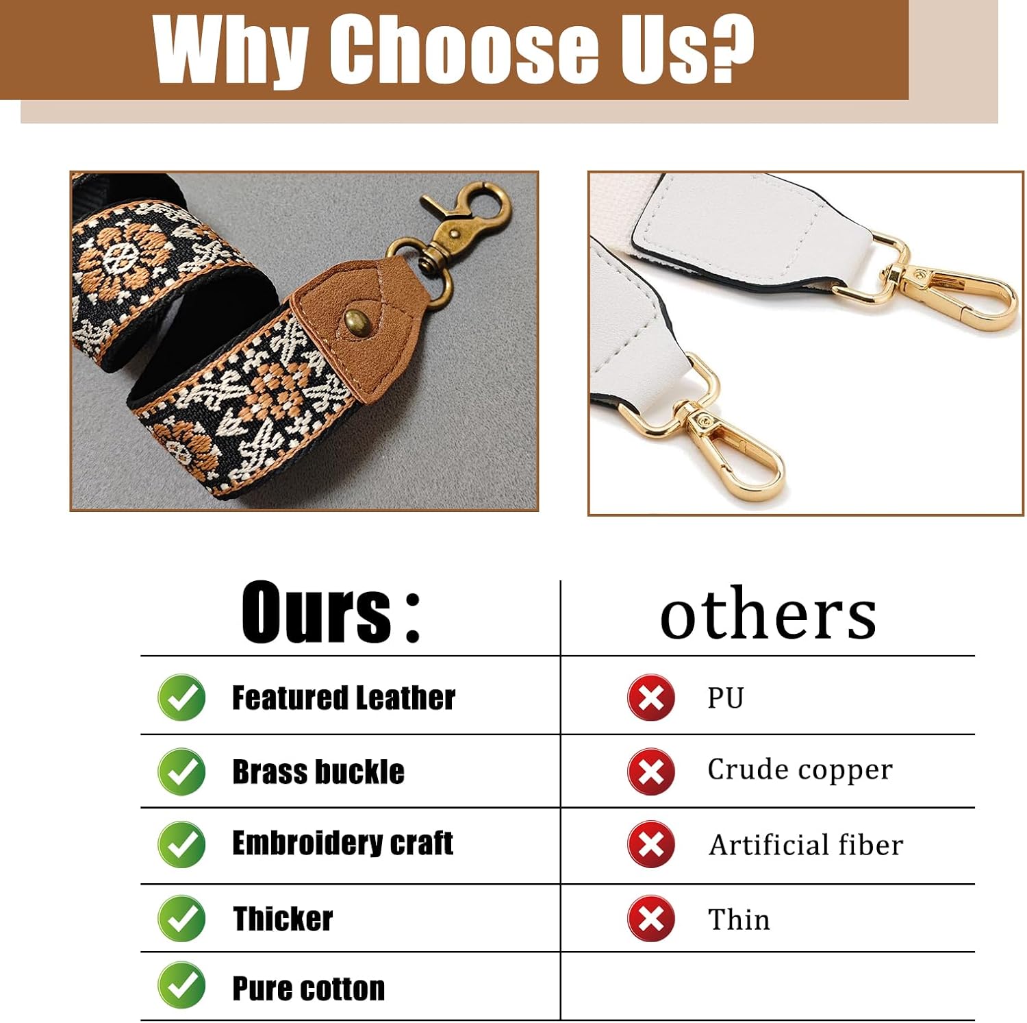Purse Strap, 1.5" Cowhide Head Wide Shoulder Bag Strap Adjustable Replacement,Jacquard Embroidery Crossbody Bag Straps