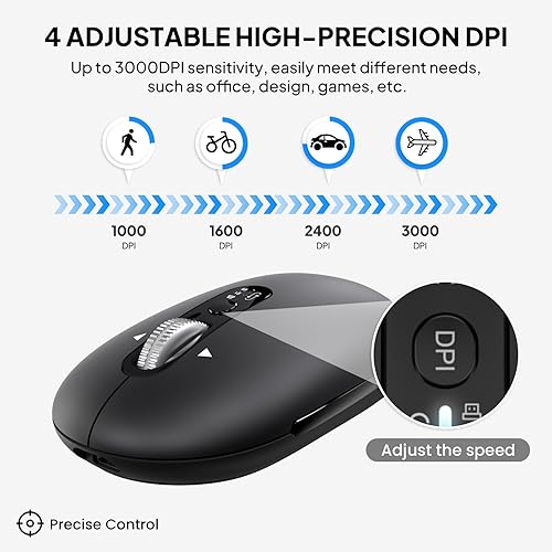 Miniatura 8 de Ratón Bluetooth multidispositivo (BT1BT2 + 2.4G), pequeño mouse delgado de viaje, rueda de desplazamiento de metal de 4 vías, clic silencioso, 4