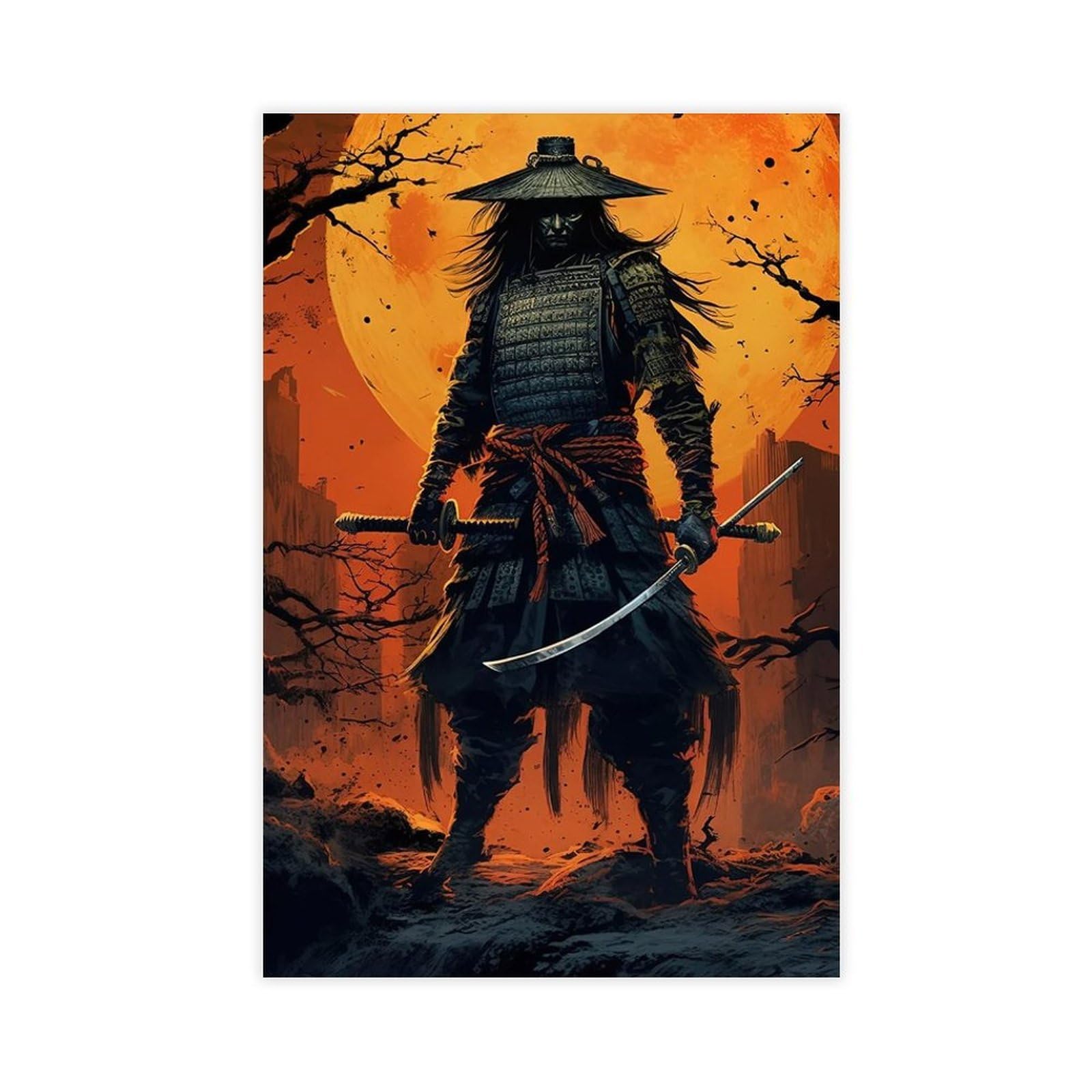 Bareronor Samurai Japanese Canvas Poster Bedroom Decor Landscape Office Room Decor Gift 24" L X 36" W