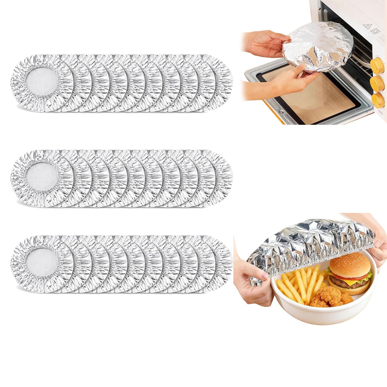 Reusable Aluminium Foil Covers for Food, Insulated Stretch Foil Covers, Stretch to Fit Bowls & Plates, Heat-Resistant & Microwave Safe, Ideal for Kitchen Leftovers, Picnic & BBQ (30 PCS)