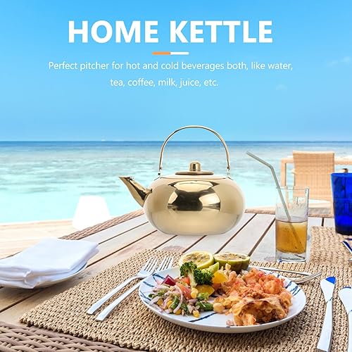 Miniatura 2 de Hervidor hervidor de acero inoxidable con infusor tetera cafetera jarra de agua fría para restaurante casero, tetera dorada de acero inoxidable de